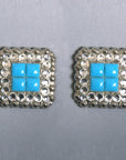 1 Pcs Hilason Turquoise Stone Clear Crystal Square Nickle Concho Saddle