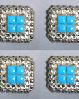 1 Pcs Hilason Turquoise Stone Clear Crystal Square Nickle Concho Saddle