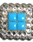 1 Pcs Hilason Turquoise Stone Clear Crystal Square Nickle Concho Saddle