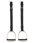 Horse Saddle Stirrups Hilason English Leather Pair Black W/ Hobble Strap
