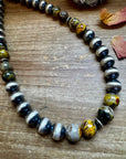 18 inch 12 mm Sterling Silver Pearls necklace & bumblebee jasper beads