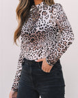 Leopard Smocked Neck Mesh Bodysuit