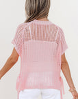 Lettie Hollow-out Crochet Side Tied Short Sleeve Sweater