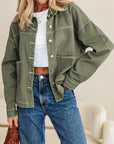 Denim Button-Up Patch Pocket Collared Jacket