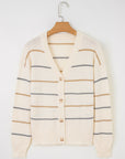 Stripe Buttoned V-Neck Cardigan Sweater