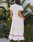 Aleah Rickrack Trim Short Sleeve Long Dress