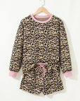 Leopard Contrast Edge Pullover and Shorts Set