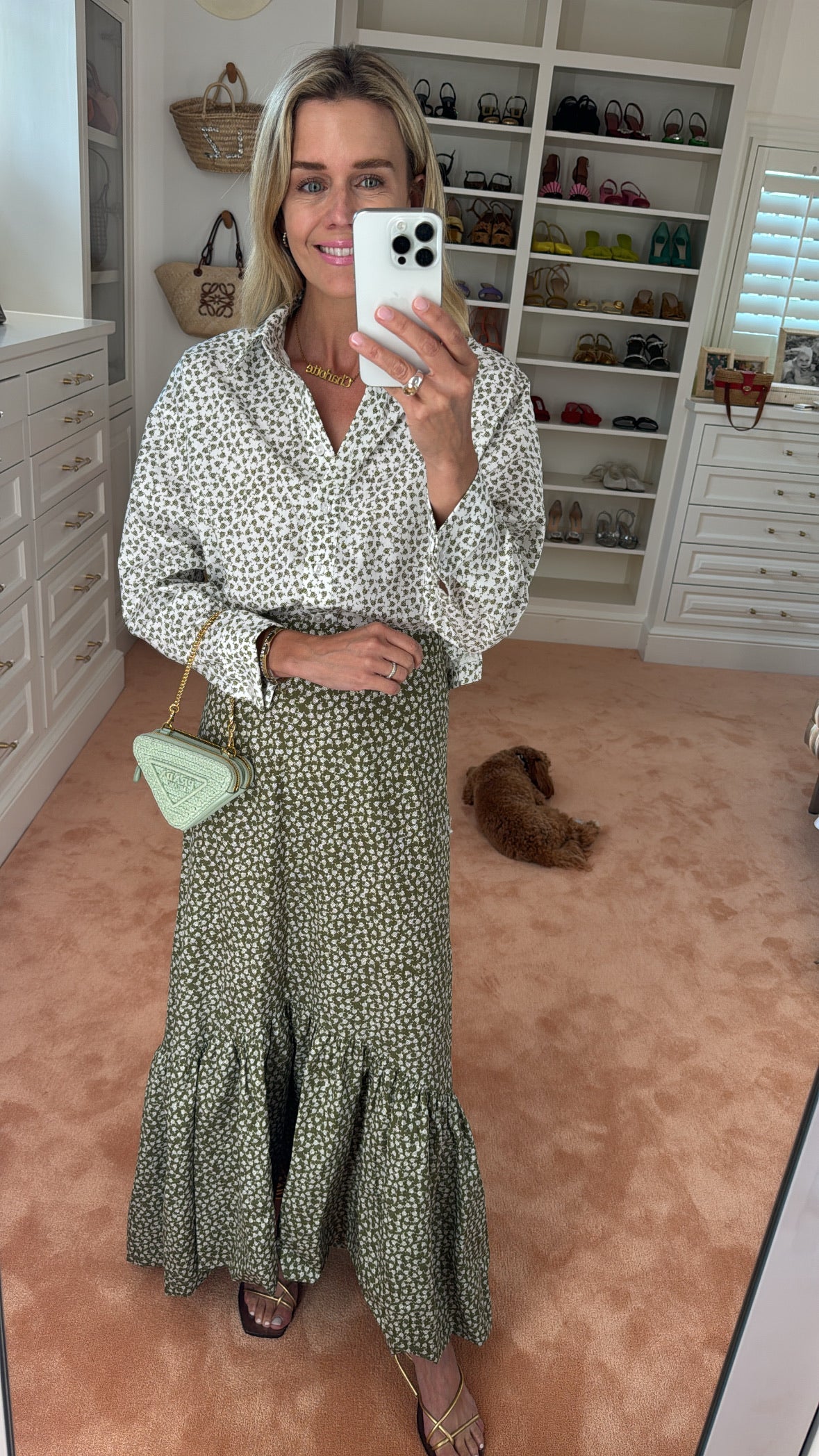 MASON'S DAUGHTER | the Cropped Boyfriend Shirt, Olive Green & Ivory Printed Poplin