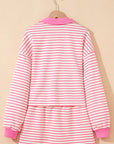 Stripe Collared V-Neck Pullover and Skort Set