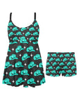 Turquoise Hat Swim Dress & Shorts Set