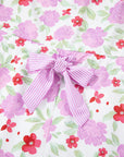 Floral Stripe Trim Frilled Neck 3/4 Sleeve Dress