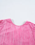 Strawberry Pink Flounce Sleeve Tiered Ruffled Velvet Mini Dress