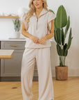 Textured Ruffle Half Zip Top and Pants Set