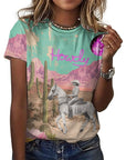 Baha Ranch Retro Pop Western Howdy Desert Cowgirl Cotton T Shirt