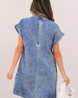 Jacqueline Tie V Neck Denim Shift Dress