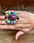 Adjustable Cluster Ring – Purple Spiny Oyster & Sonoran Gold by E. Richards, Native Made