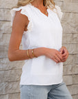 Embroidered Eyelet Ruffle Trim Blouse