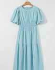 Lara Puff Sleeve Pleated High Waist Midi Dress