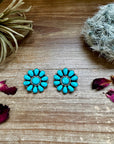 Cluster earrings stud - sterling silver and turquoise