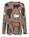 Baha Ranch Western Print Cows Cattle Long Sleeve Top