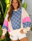 Chelsea Oversized Checkered Denim Casual Sweatshirt