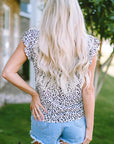 Malaya Leopard Ruffle Shoulder Sleeveless Top