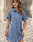 Denim Frilled Short Sleeve Dress