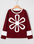 Floral Patch Long Sleeve Crewneck Top
