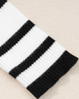 Stripe Scalloped Scoop Neck Ribbed Knit Sweater