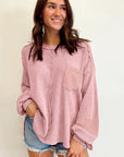 Noa Exposed Seam Patchwork Bubble Sleeve Waffle Knit Top