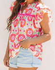 Floral Ric-Rac Ruffle Sleeve Blouse