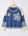 Colorblock Star Patchwork Long Sleeve Top