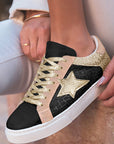 Clare Gold Glitter Star Lace-up Sneakers