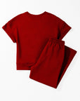 Solid Textured T-Shirt and Drawstring Pants Set
