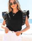 Macy Leather Ruffle Sleeve Blouse