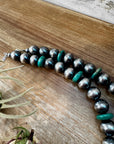 NFR Collection Necklace – 14mm Sterling Silver Pearls with 16mm Green Turquoise Rondelles – 28.5"