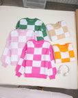 Checker Bishop Sleeve Sweater