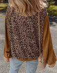 Leopard Floral Patchwork Ribbed Puff Sleeve Top
