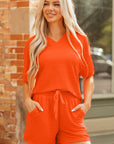 Solid Textured T-Shirt and Shorts Set