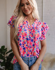 Arlet Abstract Ruffled Sleeve V Neck Blouse