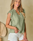 Keira V Neck Flutter Sleeve Textured Blouse