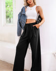 Solid Tied High-Waist Pleated Sweatpants