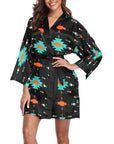 Orange Turquoise Women's Lounge Kimono Robe