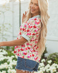 Romy Floral Striped Patchwork Collared Short Sleeve Blouse