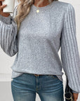 Alayna Contrast Ribbed Bishop Sleeve Top