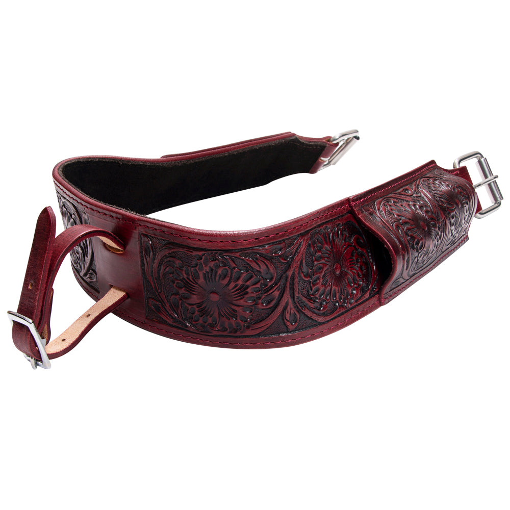 Western Horse Saddle Girth Hilason Leather Cinch Floral Carved