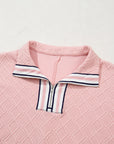 Contrast Stripe Textured Short Sleeve Blouse
