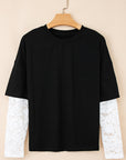 Hallie Lace Long Sleeve Insert Drop Shoulder Top