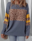 Leopard Patchwork Colorblock Drop Shoulder Top