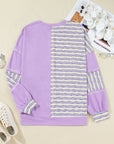 Plus Size Stripe Patchwork Buttoned Drop Shoulder Pullover